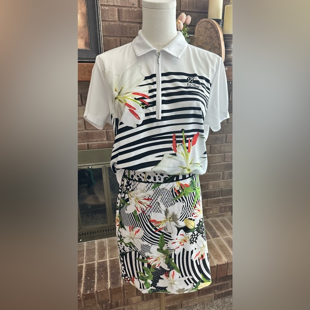 EP New York Ko Olina Golf Skirt Set Size 10/L Black White Floral Print
